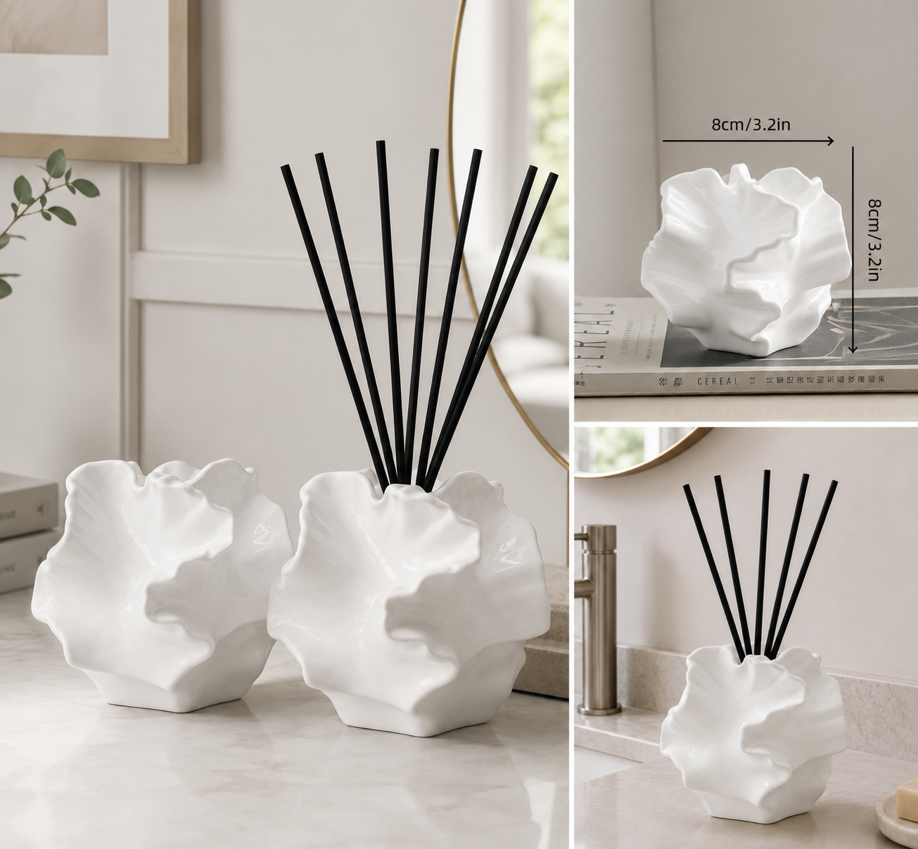 White Ceramic Flower Reed Diffuser Vase